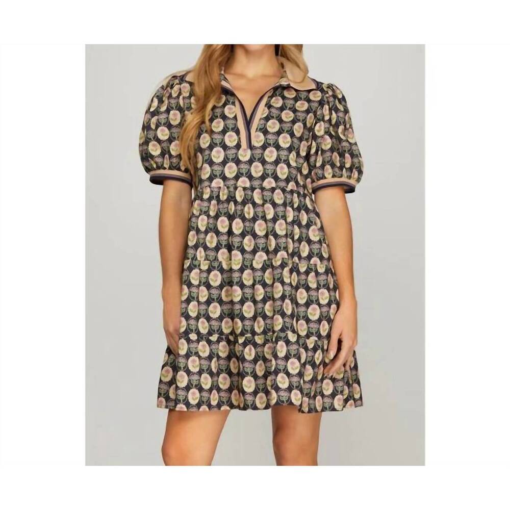 NEW STYLE USA bloomfall tiered mini dress in navy